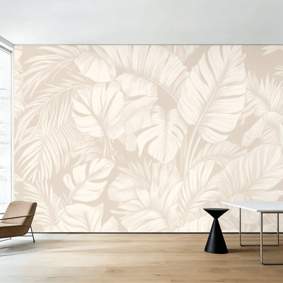 Peel and Stick Wallpaper Beige Tropical Leaf Seamless Botanical Wall Murals 100"H x 144"W Removable PVC Wall Paper Self-Adhesive Wall Decor for Bedroom Living Room Home Office