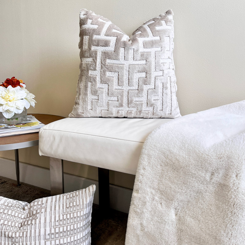 Myriad Velvet Throw Pillow Cover, 20"H x 20"W, White/Cream Geometric