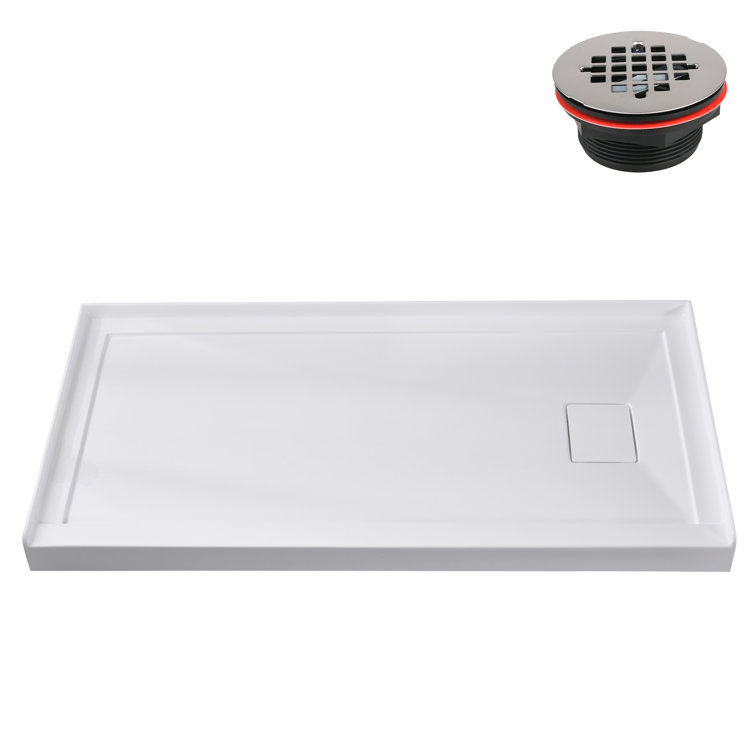 Streamline 42 in. x 34 in. Alcove Acrylic Shower Base in Glossy White With Right Drain, Drain Included