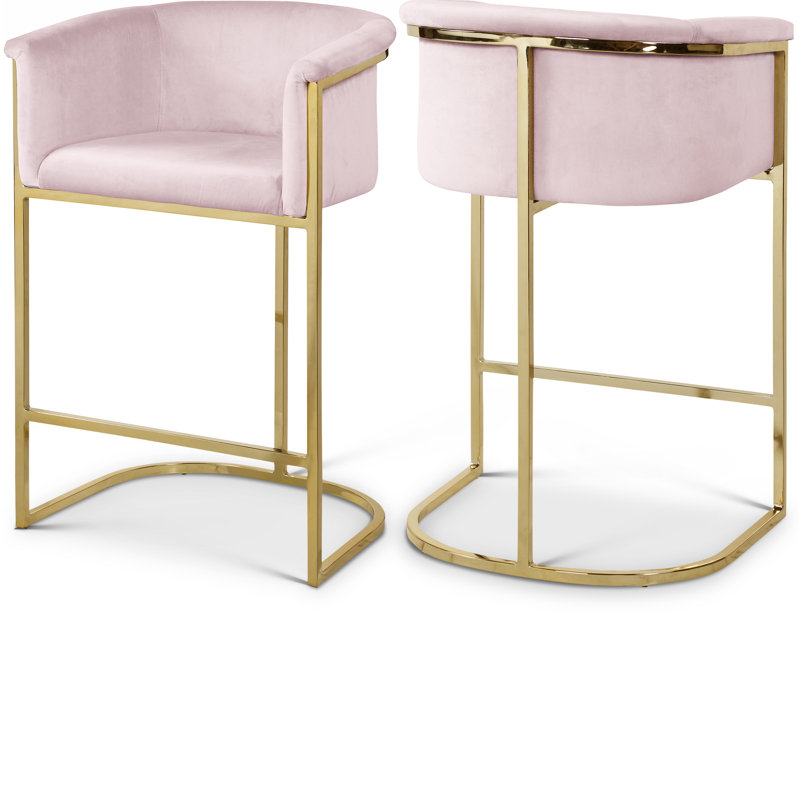Hani Upholstered Counter Stool with Metal Frame, Pink Velvet