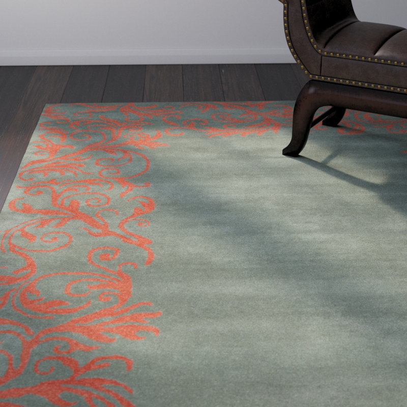 Tapis floral en laine / coton / latex touffeté à la main Mccullough, Rectangle 6 pi x 9 pi