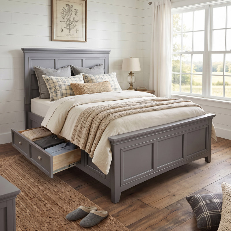 Lit plateforme avec rangement Genesha, Double, Gris