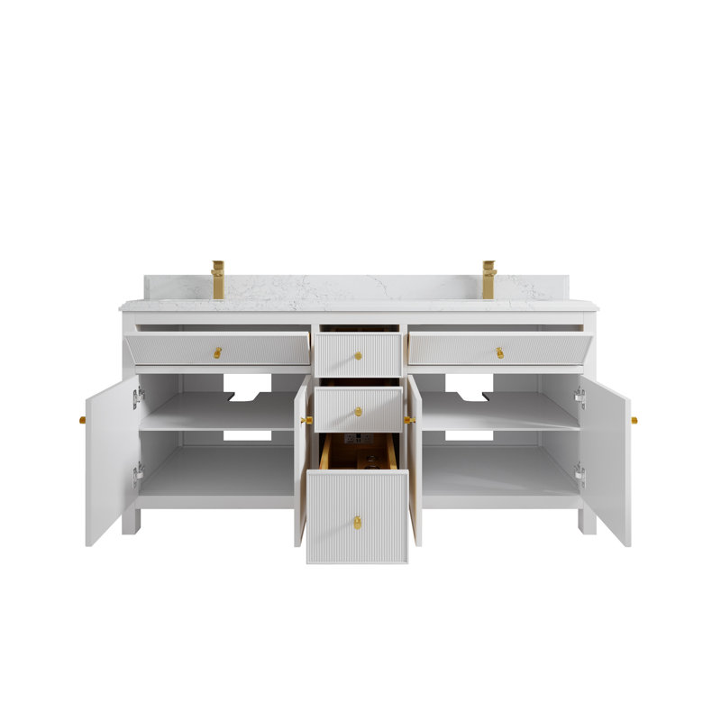 72'' Double Bathroom Vanity with Quartz Top, Empira Quartz