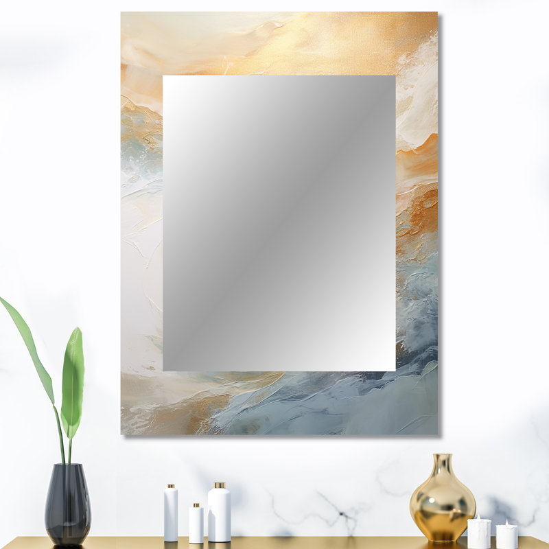Golden and Blue Beach Tranquility III - miroir de plage, miroir mural unique beige, impression d'art en métal, 40 po x 30 po