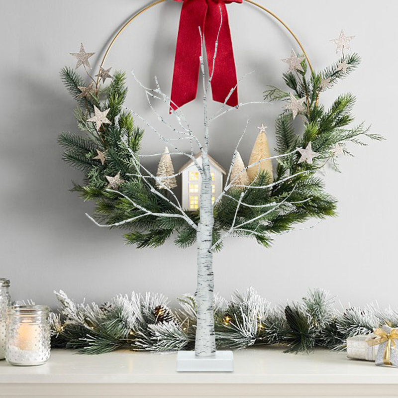 2 Ft. Led Lighted Artificial White Twig Birch Tree Tabletop Christmas Tree