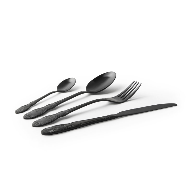 Baroque Black 4 Pieces Stainless Steel Cutlery Set, Service For 1, Black