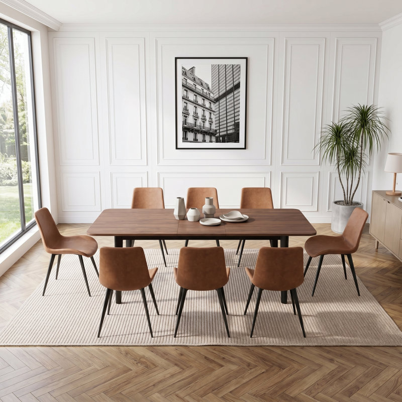Ensemble de salle à manger pour 8 personnes, table de salle à manger extensible de 63 à 78,7 po avec chaises rembourrées en H 32,4 po pour 8 personnes
