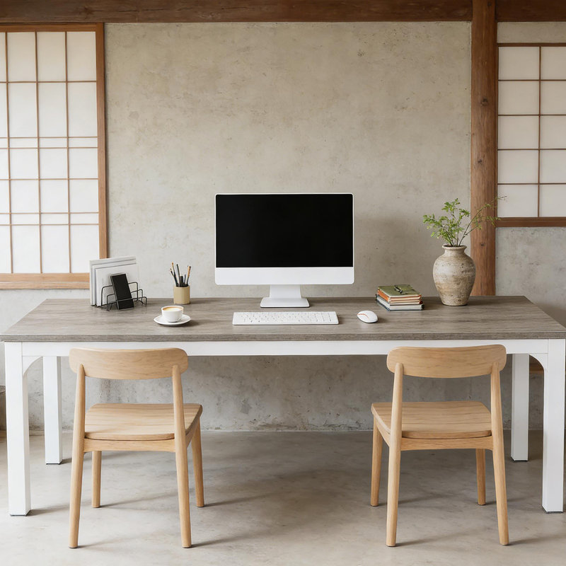 Conference Table,Extra Long Writing Desk,Office Desk, Taupe/White