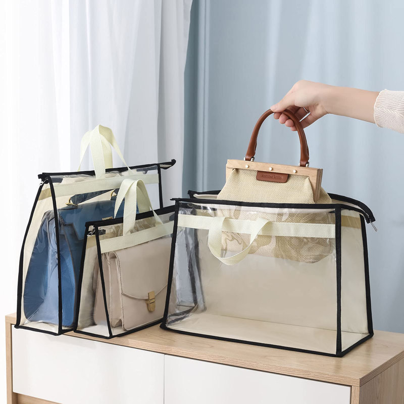 9 Pack Dust Bags For Handbags, Clear Handbag Storage, Purse Storage Organizer For Closet, Purse Cover Hanging Closet Organizer With Zipper