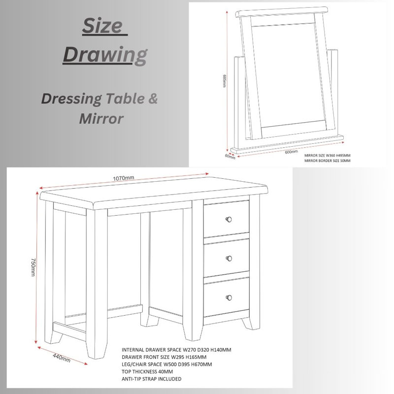 Solvy Dressing Table with Mirror, Oak
