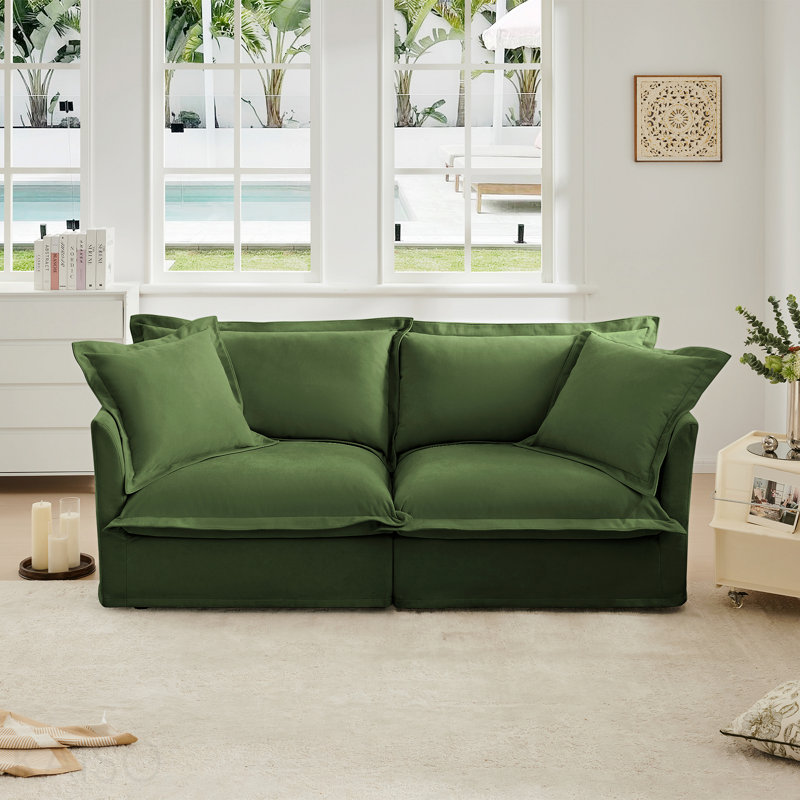 Canapé moderne à 2 places avec housse pour canapé de salon, canapé 2 places, canapé à assise profonde en chenille simple avec coussin rembourré et housse amovible, canapé confortable pour petit espace, appartement, vert