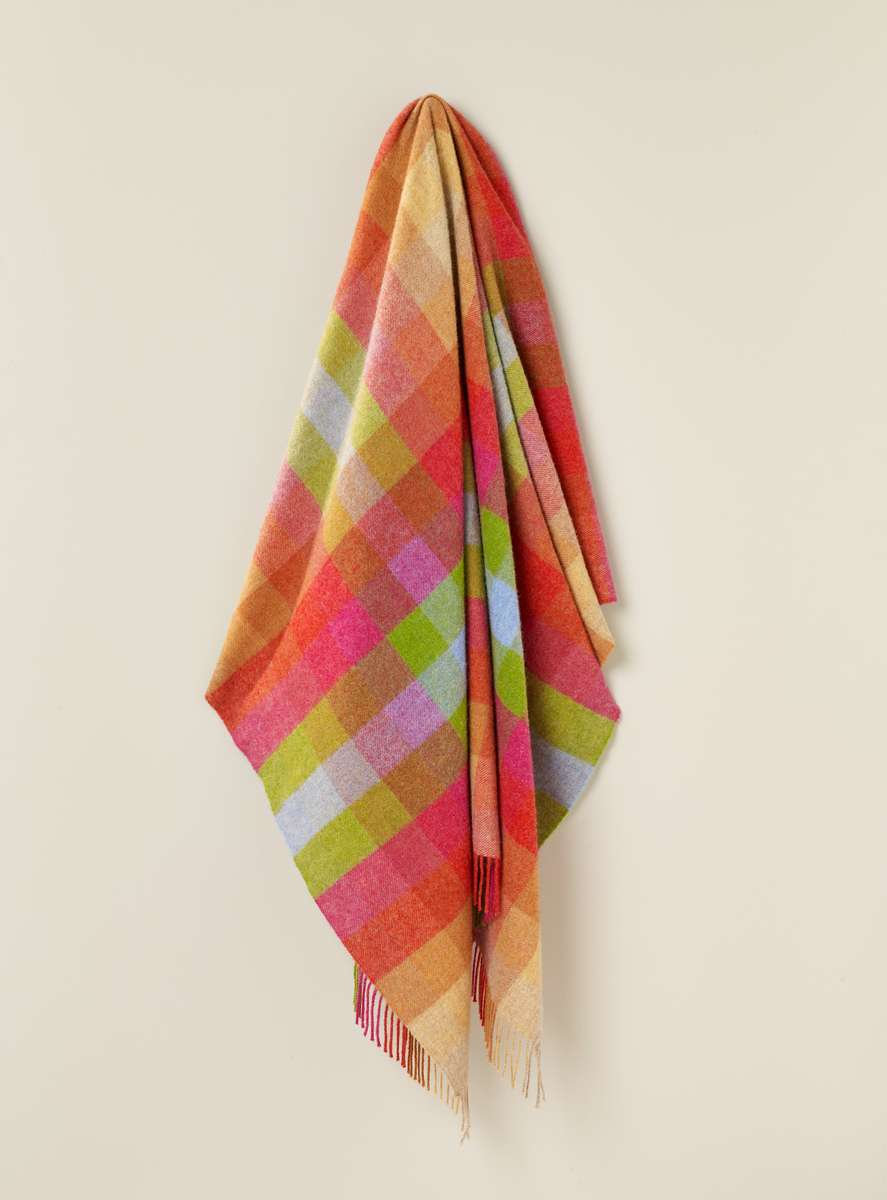 Shetland Wool Throw/Blankets Hand Woven Blanket, Blue/Green/Beige/Orange/Purple Geometric