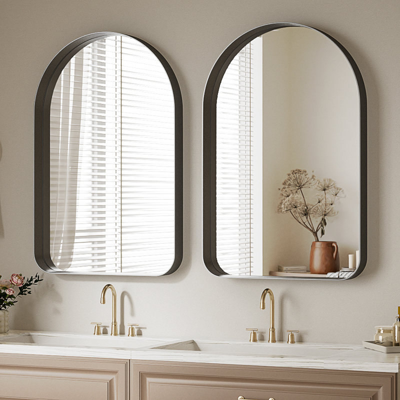 Miroir mural arqué pour salle de bain, 30 po x 20 po, Noir