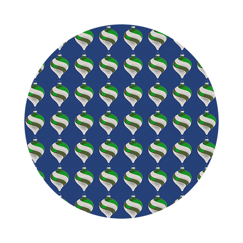 Xmas Ornament Vegan Leather Round Pebble Placemat, Blue
