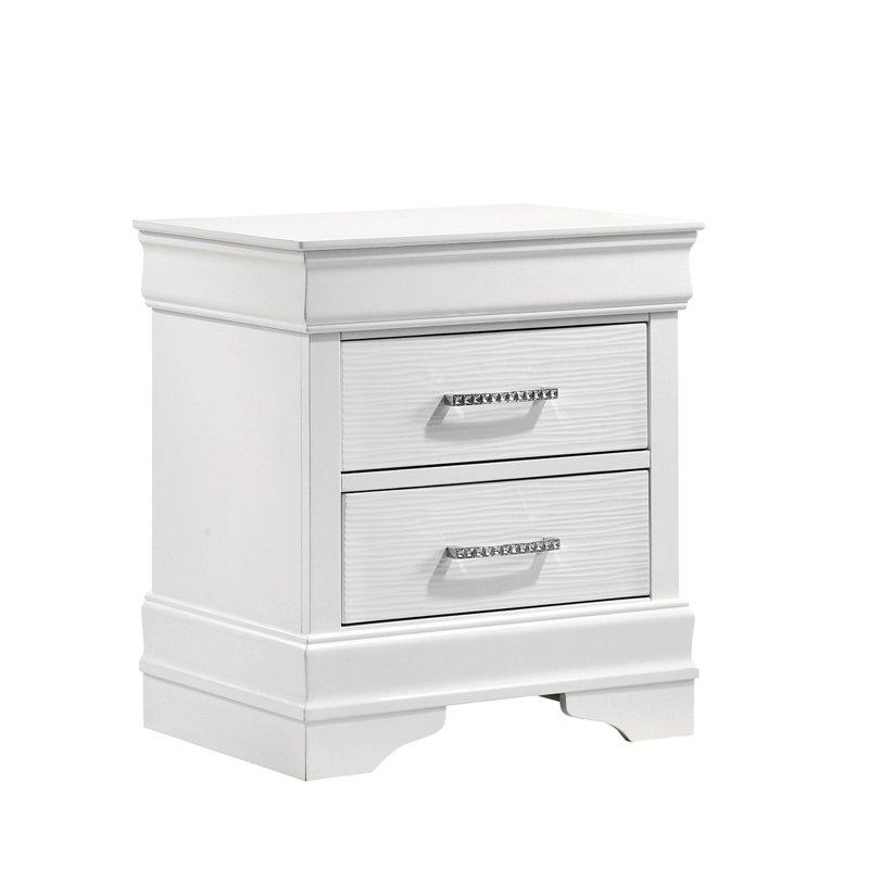 Table de chevet à 2 tiroirs de style moderne - fabriquée en bois pour une conception de chambre propre et intemporelle, Blanc
