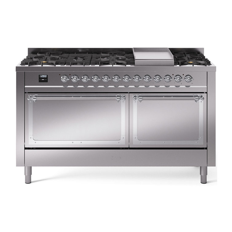 ILVE Nostalgie II Noblesse 60 in Dual Fuel Range, 9 Burner, Griddle