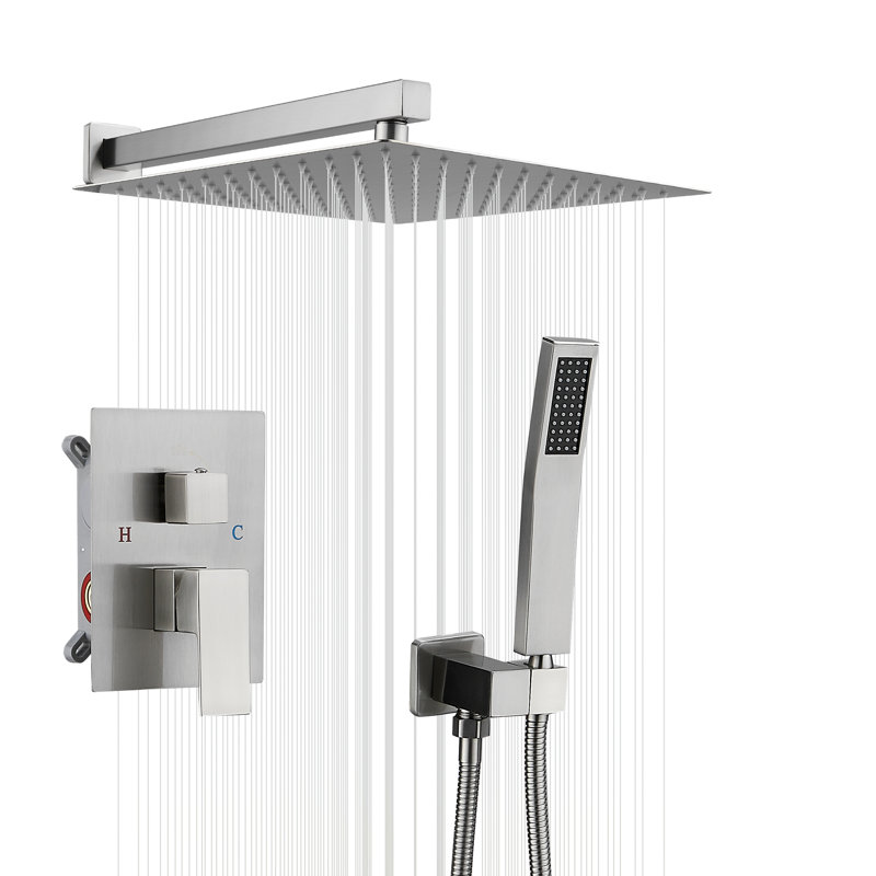Système de douche 8000-10 pouces avec pomme de douche à pluie 10 pouces et douchette, Nickel brossé
