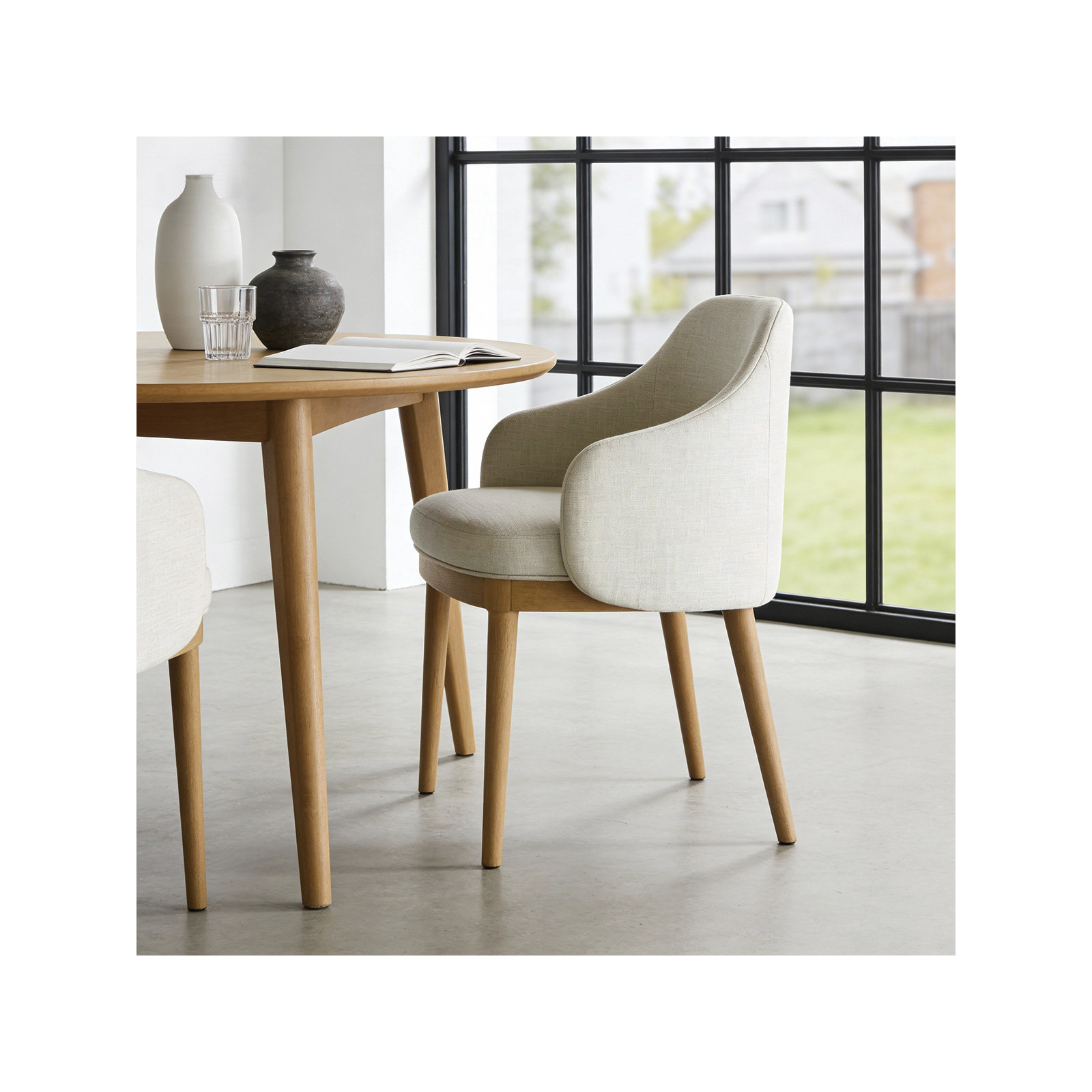 Alden Upholstered Dining Chair, Natural Wood