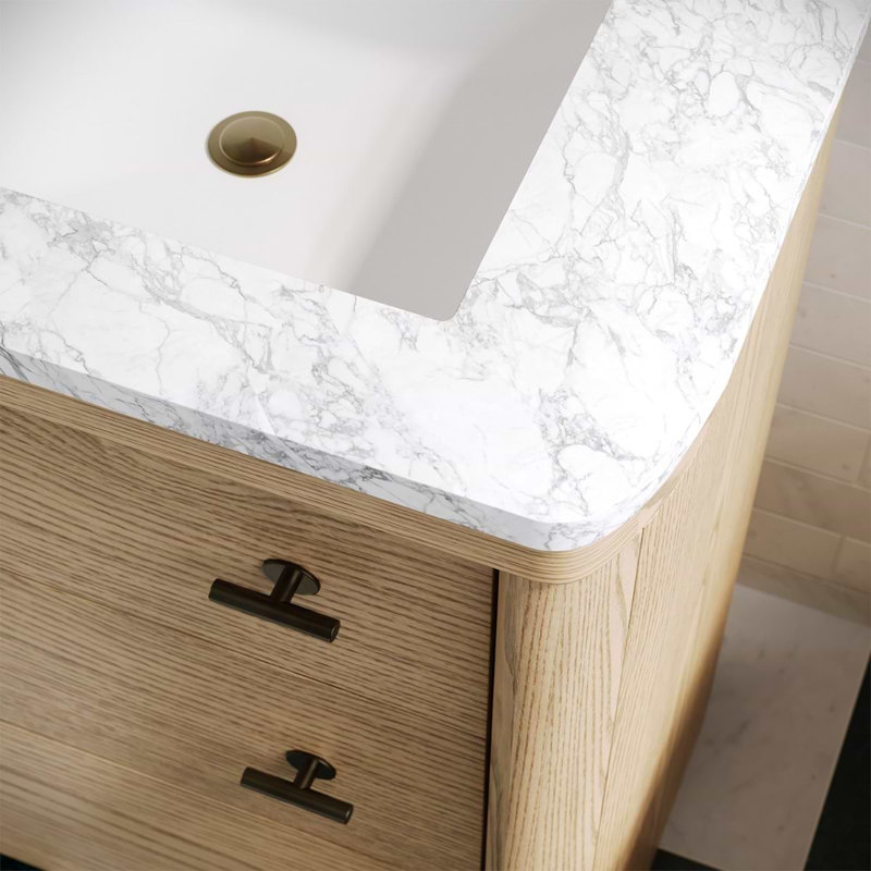 TileBar Studio Vanities Callum Natural Ash Vanity with Carrara Marble Top, 36" W