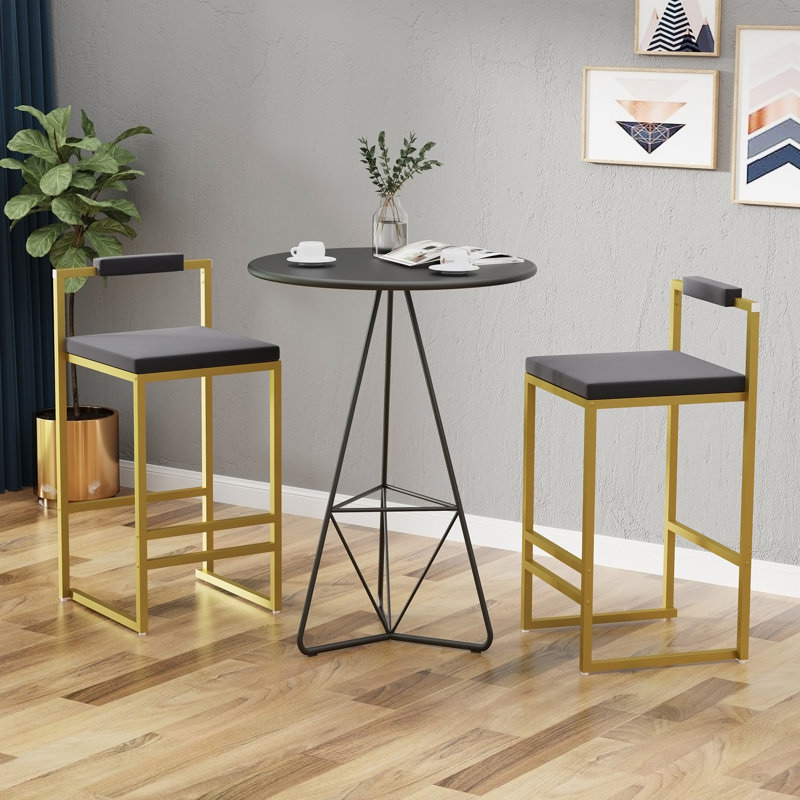 Ensemble de 2 tabourets de bar avec dossier et repose-pieds, chaises de salle à manger rembourrées en velours pour îlot de cuisine (doré et gris)