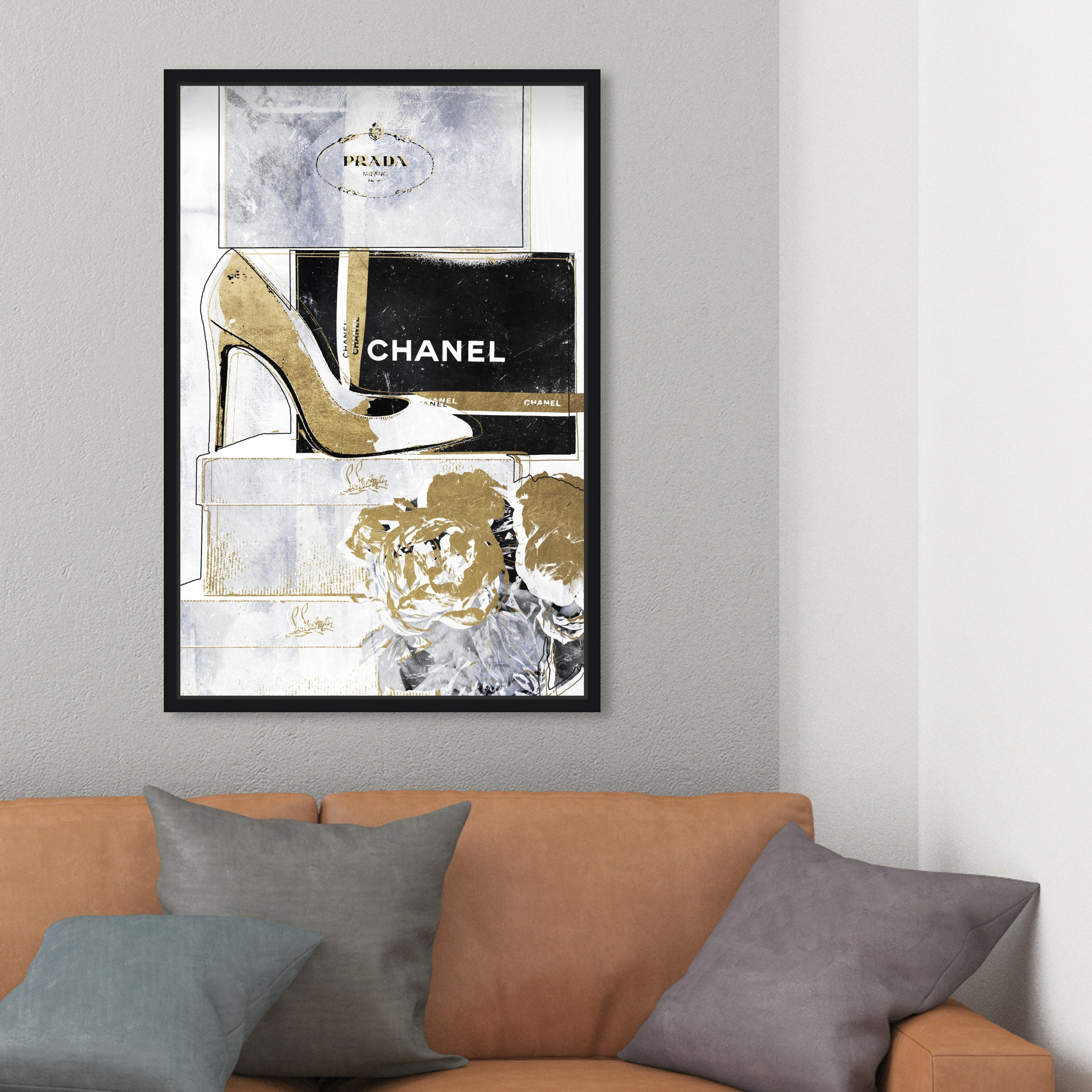 Luxury Stacked Shoes Sky Blue Framed On Paper Painting