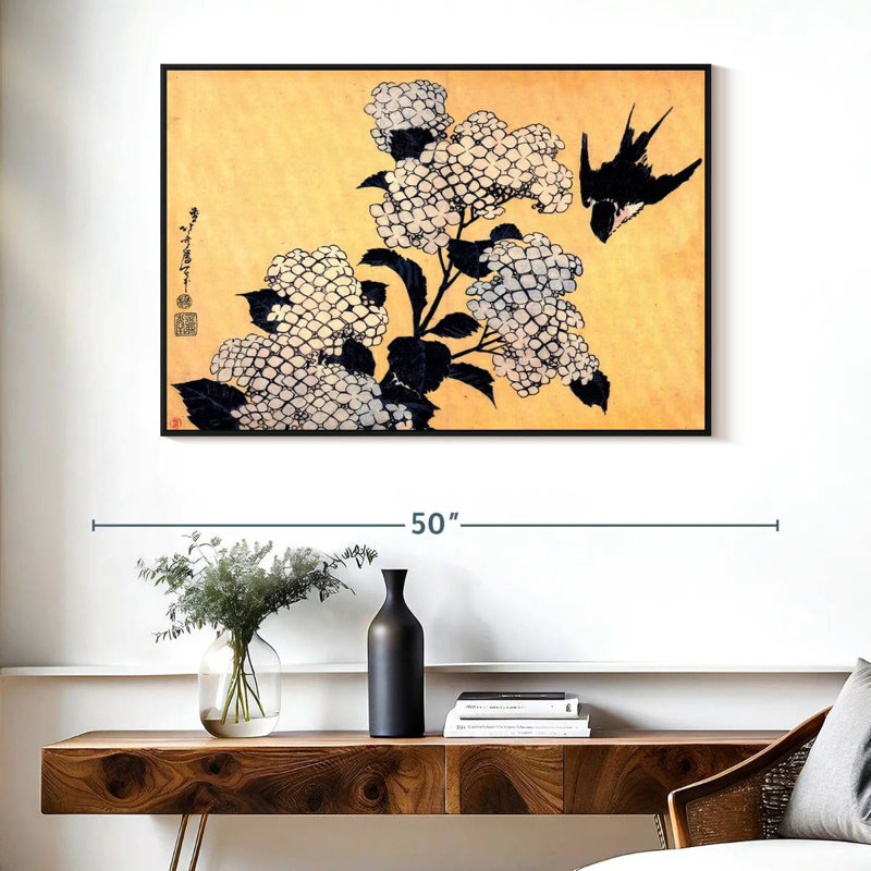 Harnek Hydrangea And Swallow, 27" H x 40" W
