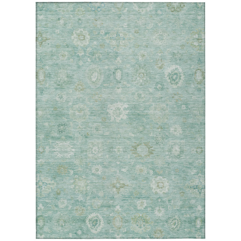 Machine Washable Indoor/Outdoor Xhevrie Teal Rug, Rectangle 5' x 7'6"