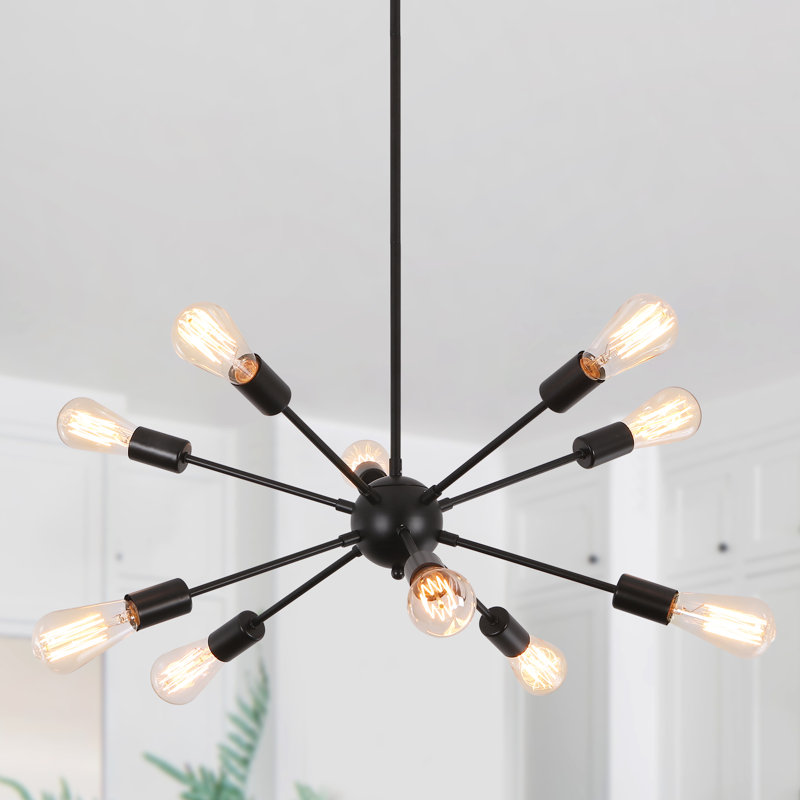 Lustre de style campagnard moderne de style lustre spoutnik 10 lumières Carvey, Noir