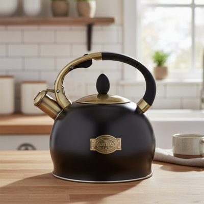 Stovetop Whistling Kettle Black, 2.64 Qt Food-Grade Stainless Steel, Heat-Resistant Handle With Silicone Glove