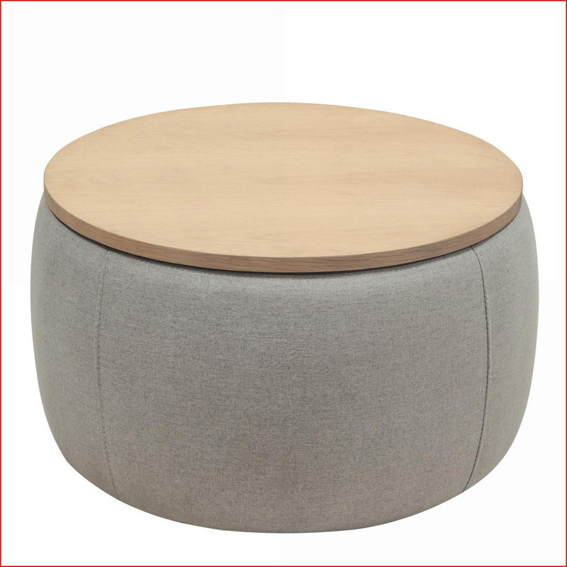 Ottoman 2-in-1 Round Storage End Table/Footstool, 25.5"x25.5"x14.5", Light Grey | MDF, Light Gray