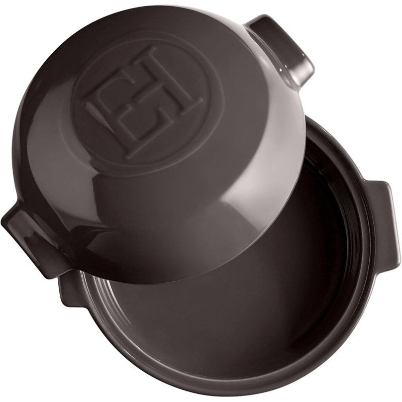 Emile Henry 0.6 Qt. Ceramic Cheese Baker Pot w Lid Baking Dish Bowl Round Charcoal