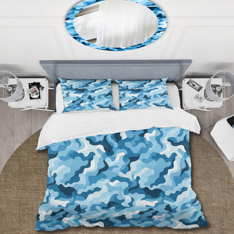 Blue Camouflage Skies - Ensemble de housse de couette camouflage - Polyester microfibre