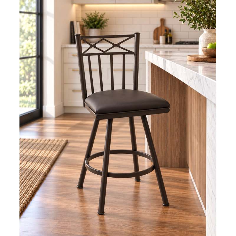 Sunnydale Lennix 26" Swivel Counter Stool, Onyx Noir Finish & Obsidian Black Leatherette