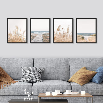 «Pampas Grass Beach Ocean Shore», impression encadrée de 4 pièces