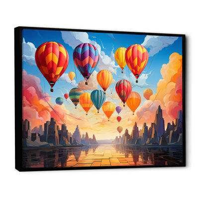 «Colorful Hot Air Ballon Cubist I», reproduction d'art sur toile