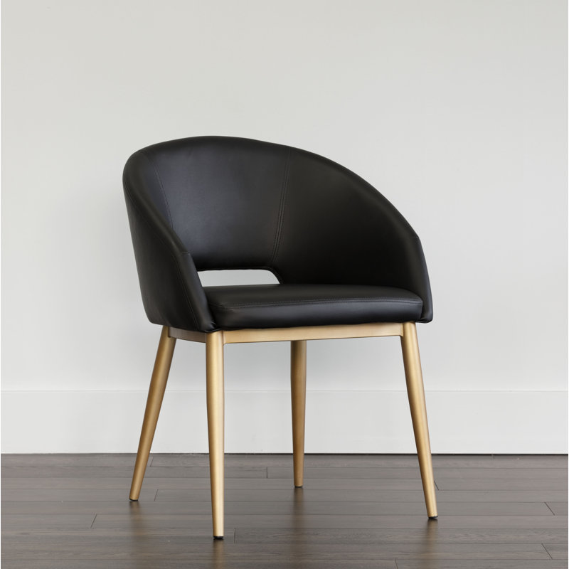 Urban Unity Barrel Chair, Onyx Faux Leather, Antique Brass