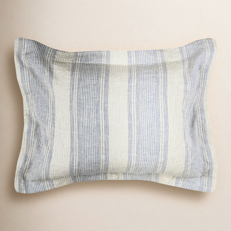 Dorian 100% Linen Striped Sham, King, Soft Blue/Gray