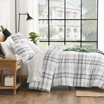 Ensemble d'édredon à motif écossais vert et blanc pour lit simple (66 x 90 pouces), ensemble de literie 2 pièces BCBG à rayures vichy pour garçons, enfants, ensemble de lit réversible géométrique léger et doux Green Line