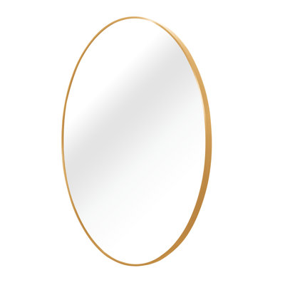 Miroir rond doré de 24 po pour mur de salle de bain - Verre de 4 mm de hauteur, alliage d'aluminium rouille, facile à suspendre avec manuel, crochets et vis, guide d'installation en métal, cadre à cadre en métal, manuel