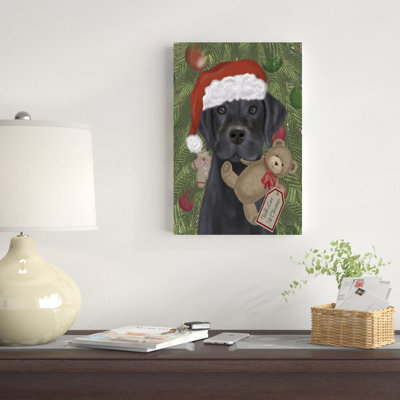 «Christmas Black Labrador And Teddy» par Fab Funky - impression sur toile tendue