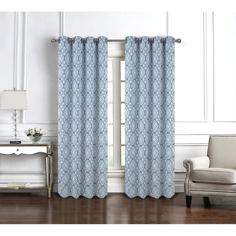 Woodbridge Geometric Room Darkening Window Curtain, Blue