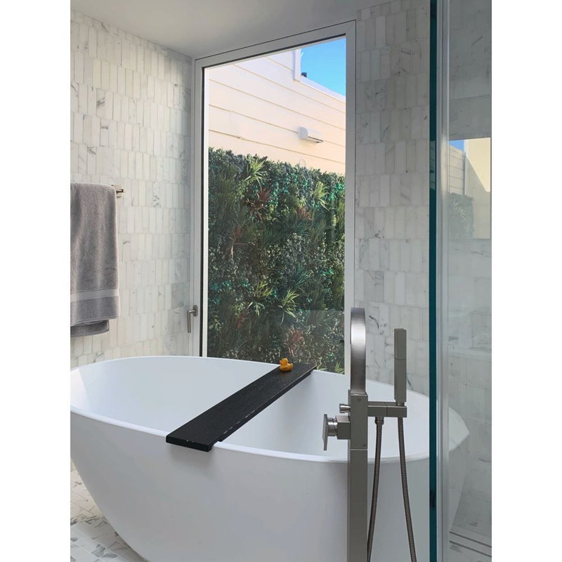 BE 66'' L Freestanding Soaking Bathtub, Brushed Nickel, Glossy White
