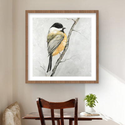 Small coal tit - Gray animals matted print for home decor