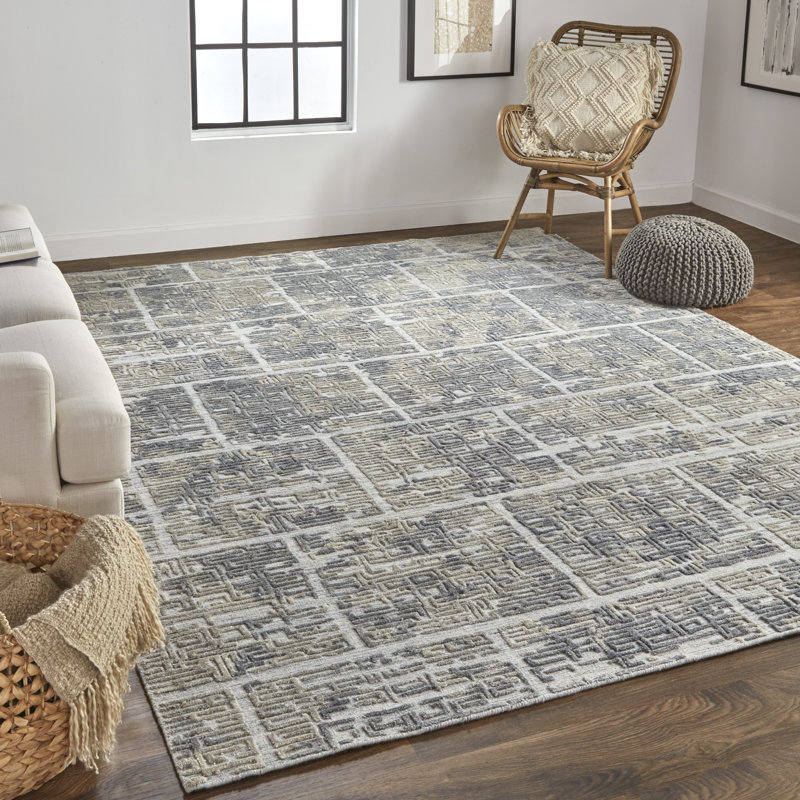 Tapis rectangulaire gris / ivoire tissé à la main Vazken, Rectangle 3 pi 6 po x 5 pi 6 po