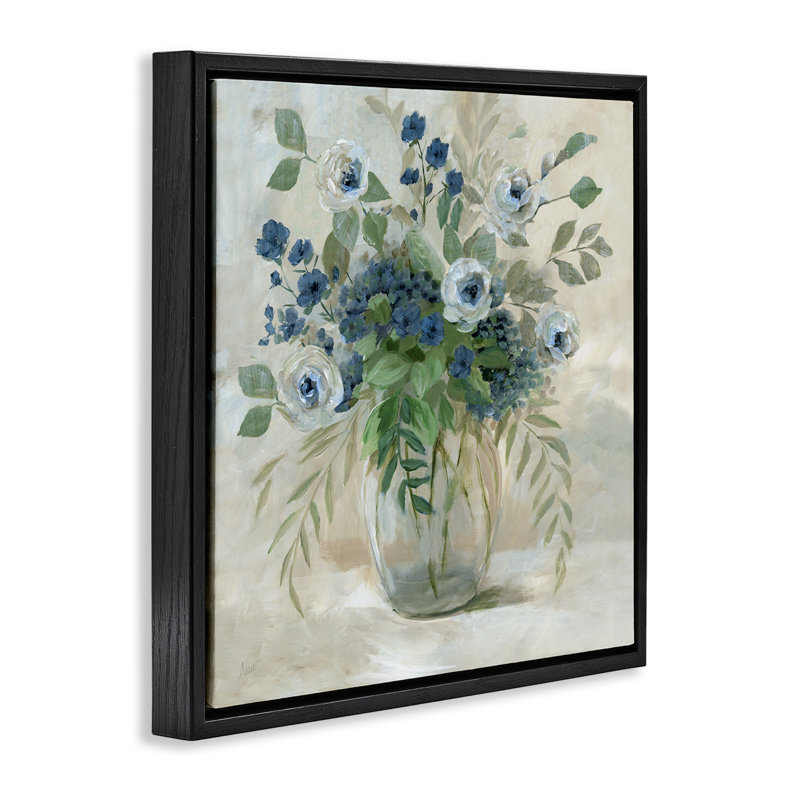 Bouquet de roses et de fougères mélangées, Cadre flottant noir de jais, H 18 po x l 18 po