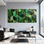 Ensemble de 3 tableaux sur toile tendue, motif géométrique en marbre vert avec accents dorés-422872487