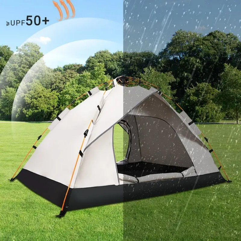 Tente de camping imperméable, structure à ressorts pour s'ouvrir rapidement en 3 secondes, imperméable et résistante au soleil, convient aux voyages de printemps, d'été et d'automne, à la plage (conception de moustiquaire)