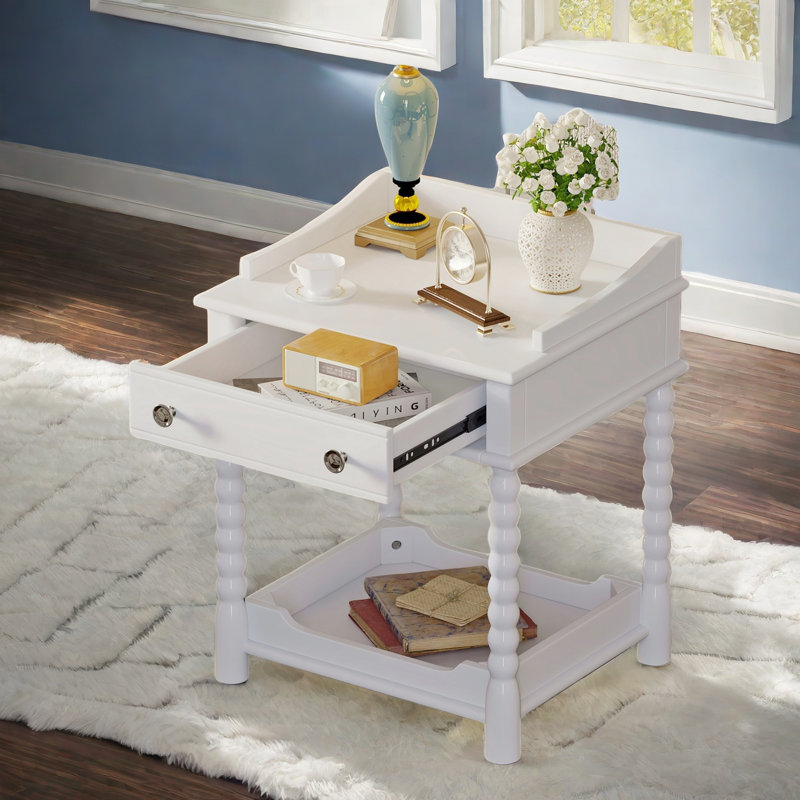 Jurino Nightstand With 1 Drawer, An Open Shelf, Turned Legs And Metal Handles, White