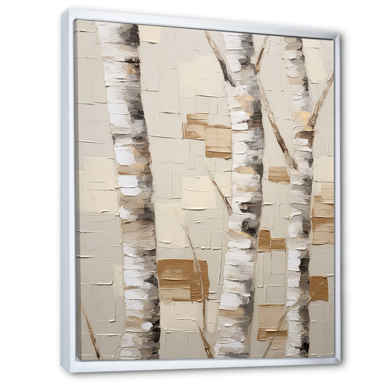 «Beige minimalisme arbre bouleau I» sur toile, H 20 po x l 12 po x P 1 po, Cadre flottant blanc