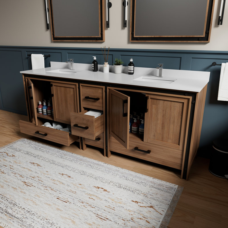 Ensemble de meuble-lavabo double avec plateau en marbre de culture et robinet
